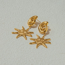 Load image into Gallery viewer, Golden stainless steel sun pendant earrings