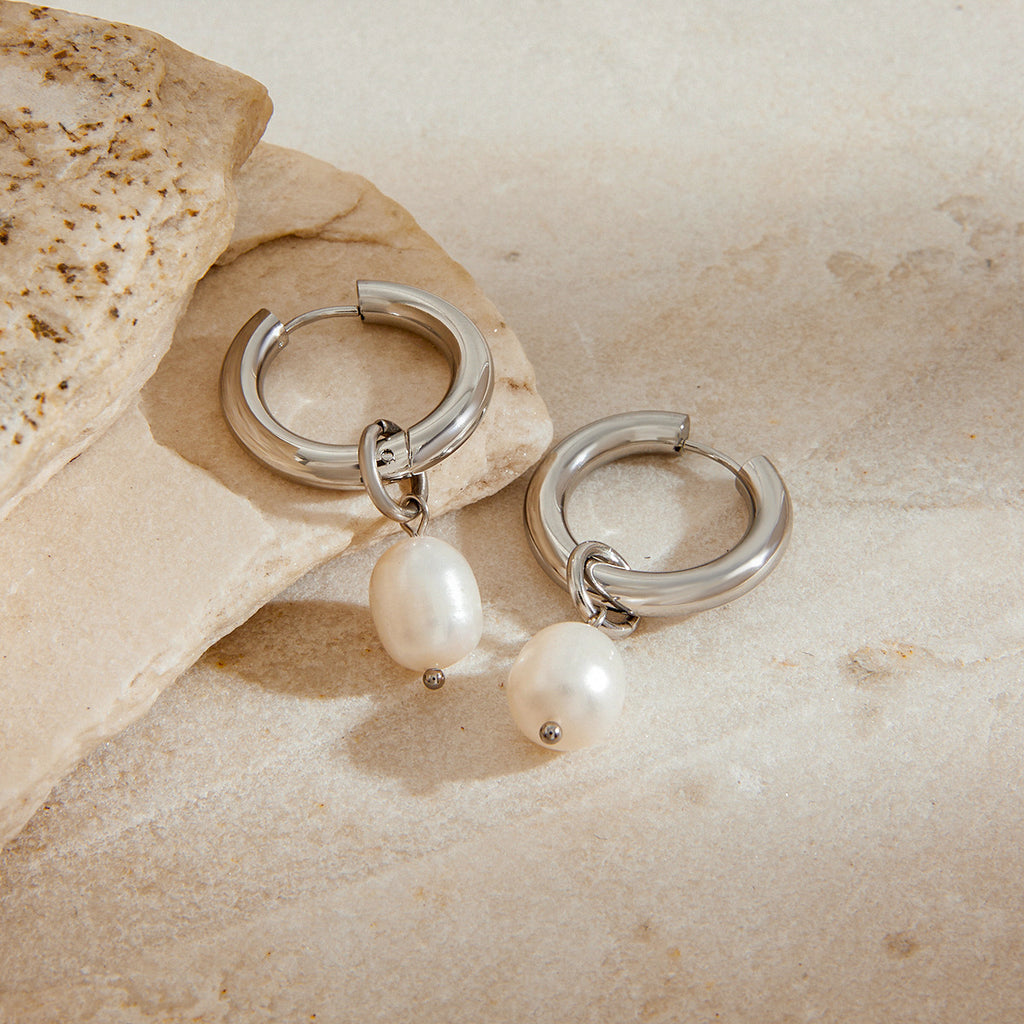 Stainless steel freshwater pearl earrings