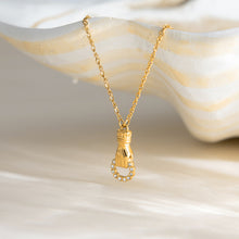 Load image into Gallery viewer, 18K gold stainless steel white rhinestone Friendship hand round hollow pendant necklace