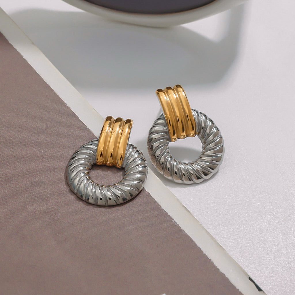 Stainless steel two-color earrings