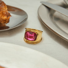 Load image into Gallery viewer, Stainless steel rose red zircon ring