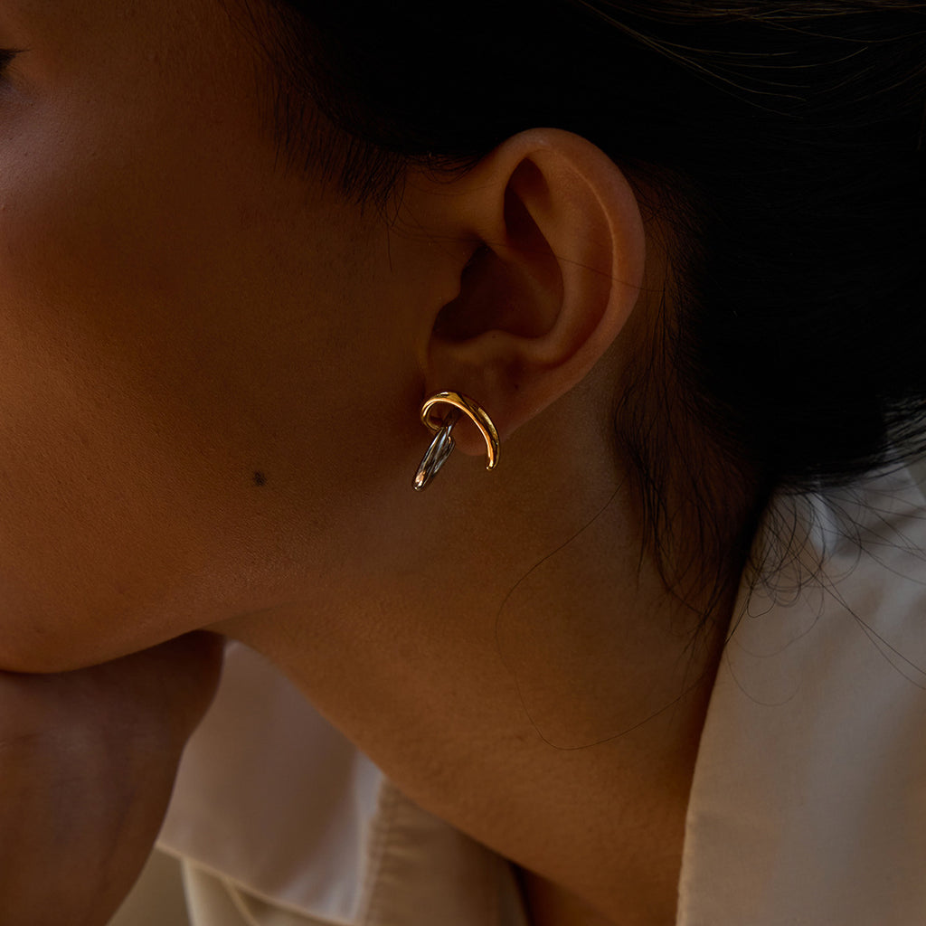 Stainless steel gold and silver color-matched line design earrings