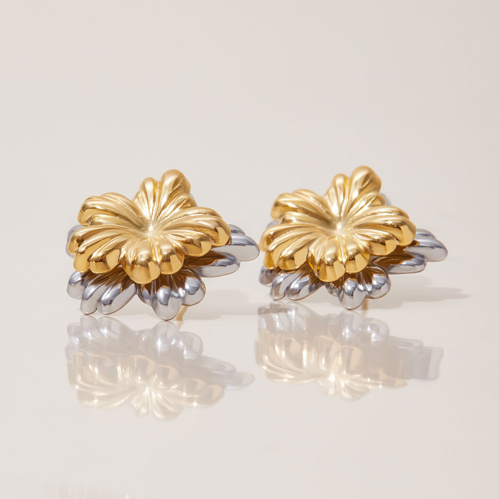 Stainless steel gold and silver color-matched flower earrings