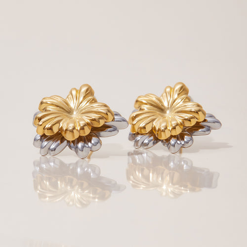 Stainless steel gold and silver color-matched flower earrings