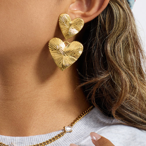 Stainless steel exaggerated heart-shaped earrings