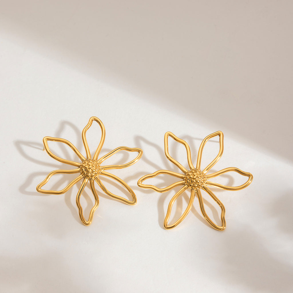 Stainless steel electroplated 18K flower earrings