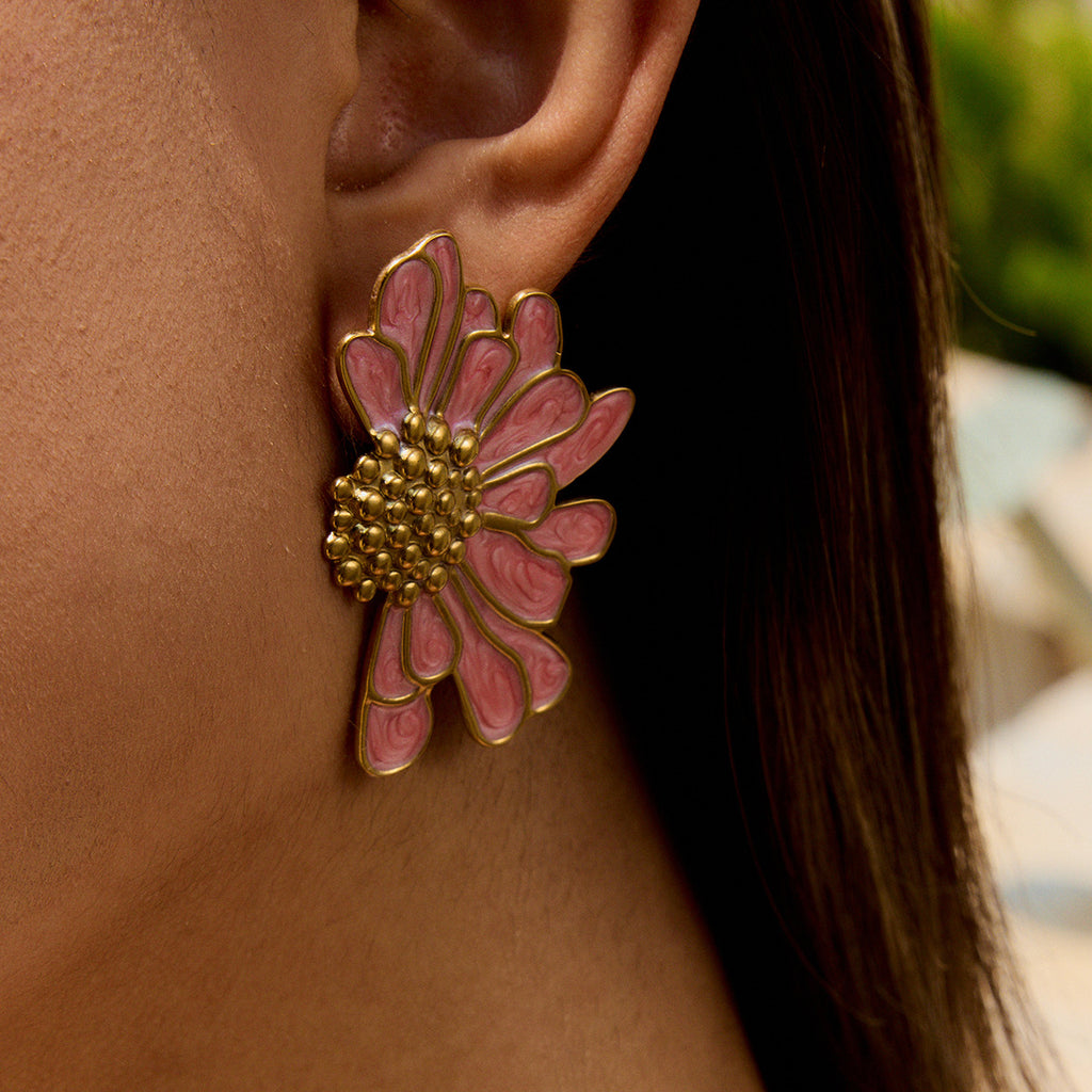 Stainless steel oil-dripping flower earrings