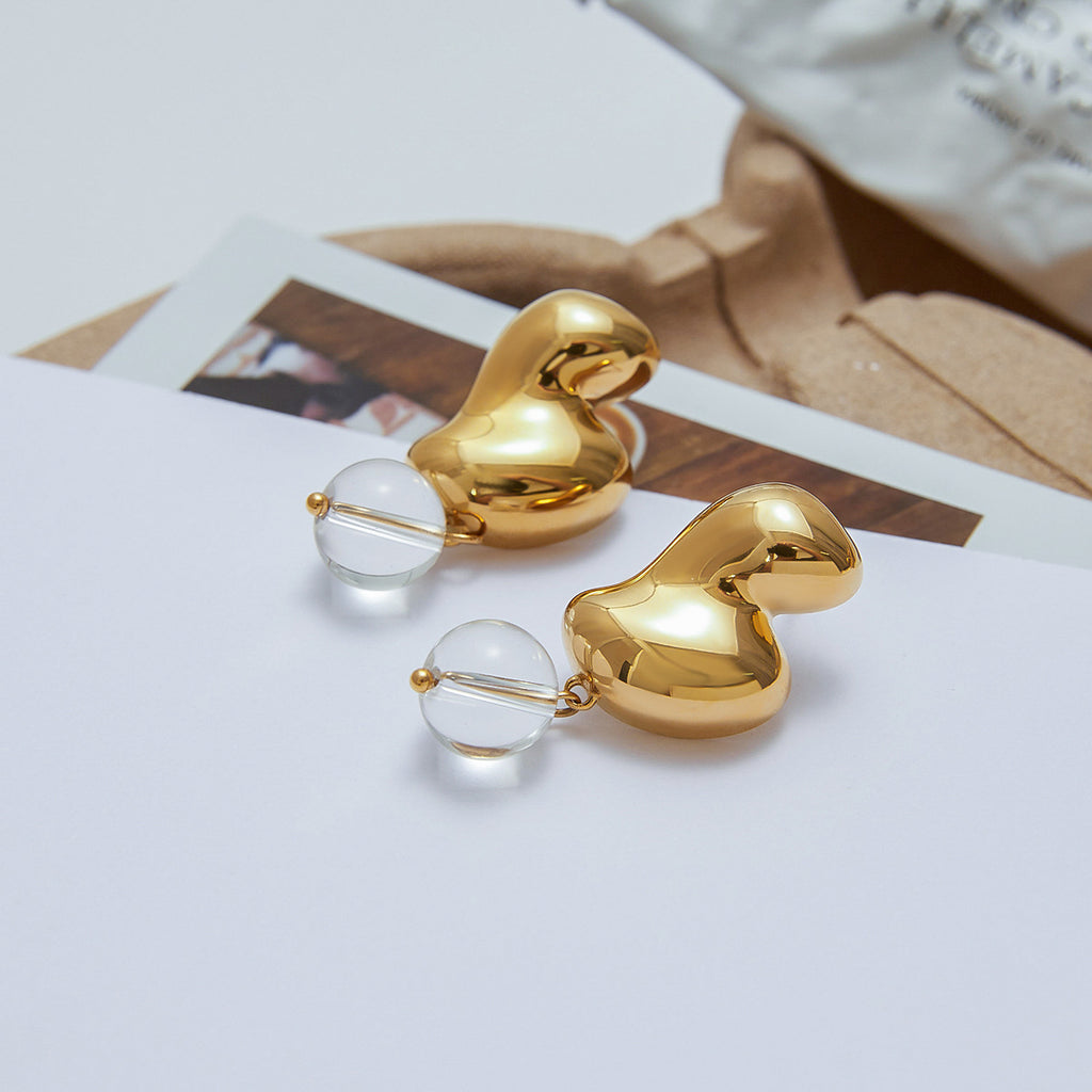 Stainless steel glass bead pendant earrings