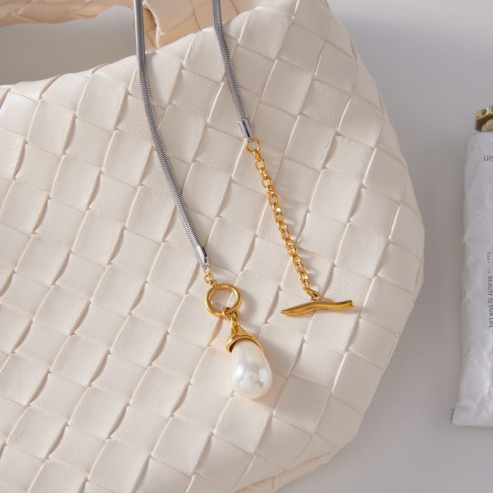 Stainless steel pearl sweater chain necklace