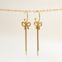 Load image into Gallery viewer, 18K gold stainless steel hollow bow tassel C-shaped earrings