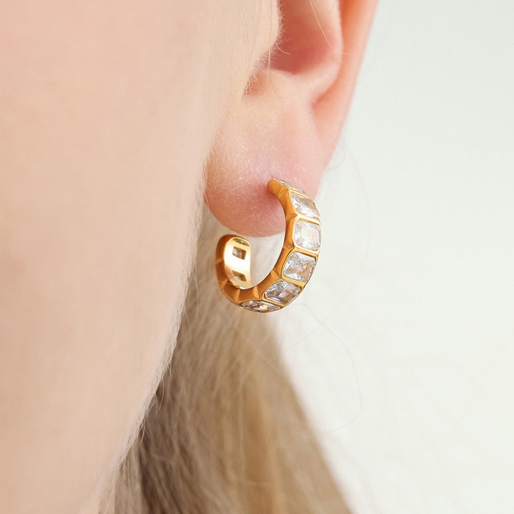 18K gold stainless steel zircon stud earrings