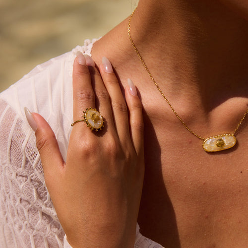 Stainless steel white oil-dripping shell open ring