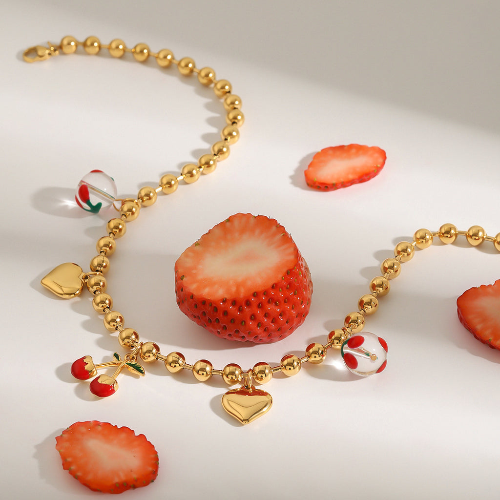 Stainless steel heart-shaped cherry pendant necklace