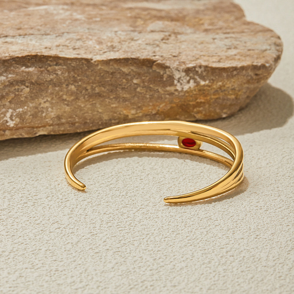 Stainless steel red natural stone open bracelet
