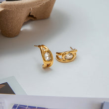 Load image into Gallery viewer, Golden stainless steel zircon stud earrings
