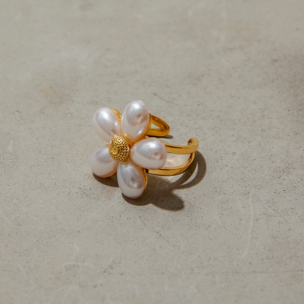 Stainless steel flower pearl open ring