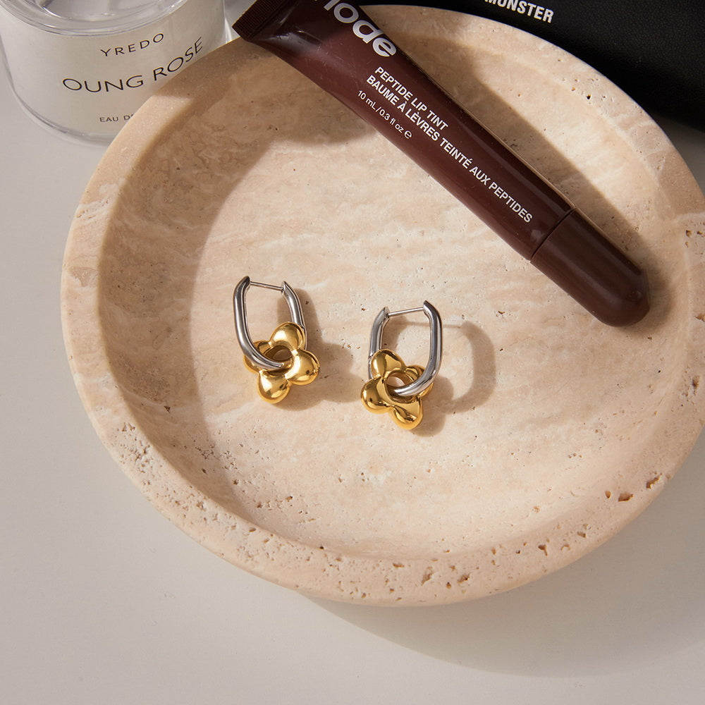 Stainless steel flower circle two-color earrings