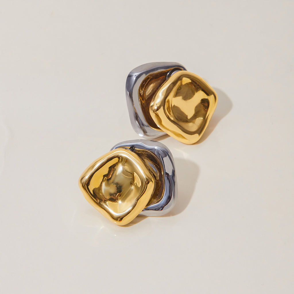 Stainless steel gold and silver color-matched earrings