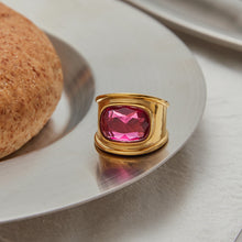 Load image into Gallery viewer, Stainless steel rose red zircon ring
