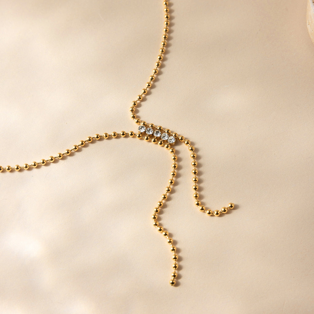 Stainless steel electroplated 18K white rhinestone sweater chain Y-shaped chain