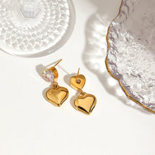 Load image into Gallery viewer, 18K gold stainless steel zirconium-encrusted heart pendant earrings