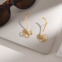 Load image into Gallery viewer, Stainless steel pearl flower long stud earrings