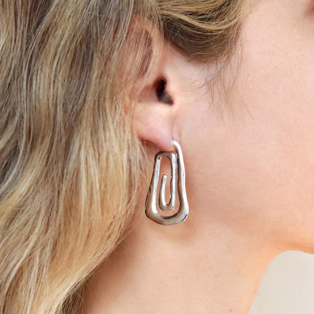 Stainless steel silver spiral earrings