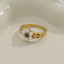 Load image into Gallery viewer, Stainless steel pearl flower ring set with zirconium