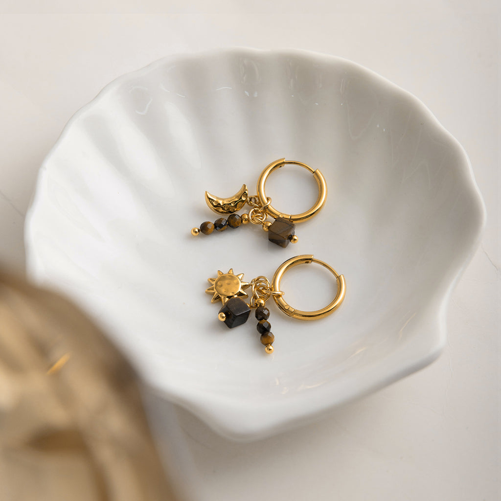 18K stainless steel star and moon tassel round ear buckles