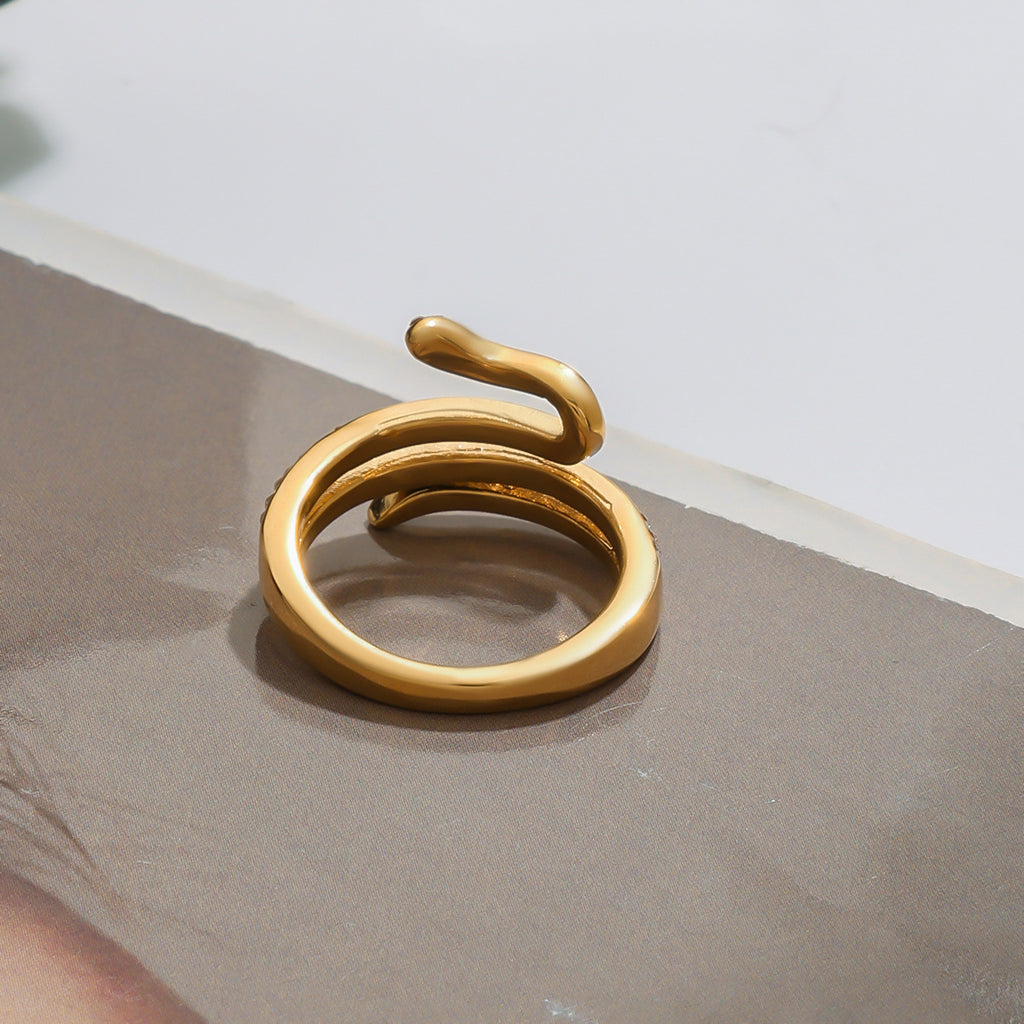 Stainless steel serpentine zircon ring
