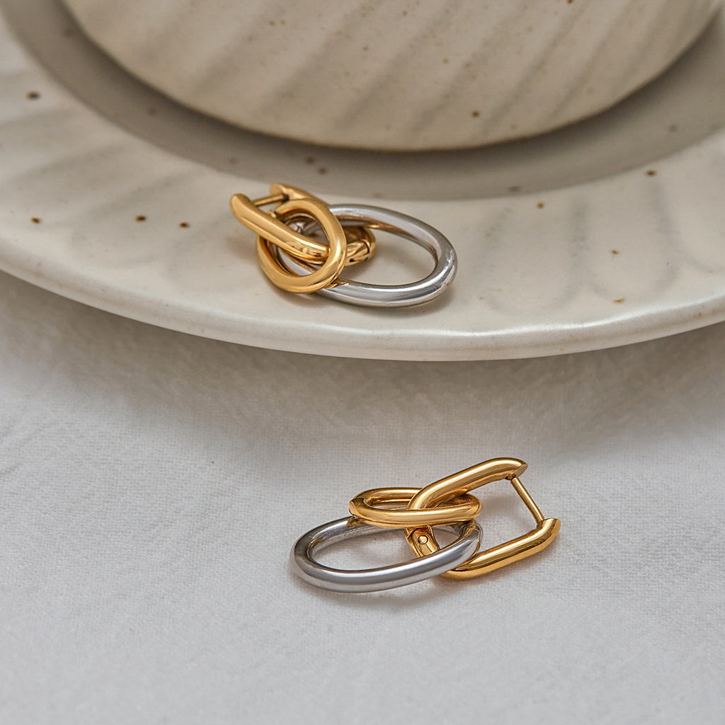 Stainless steel gold and silver color-matched circular earrings