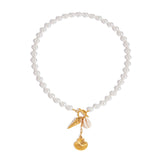 Stainless steel conch shell pendant pearl necklace