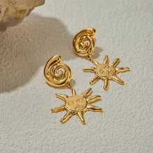 Load image into Gallery viewer, Golden stainless steel sun pendant earrings