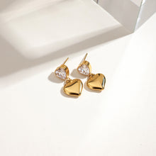 Load image into Gallery viewer, 18K gold stainless steel zirconium-encrusted heart pendant earrings