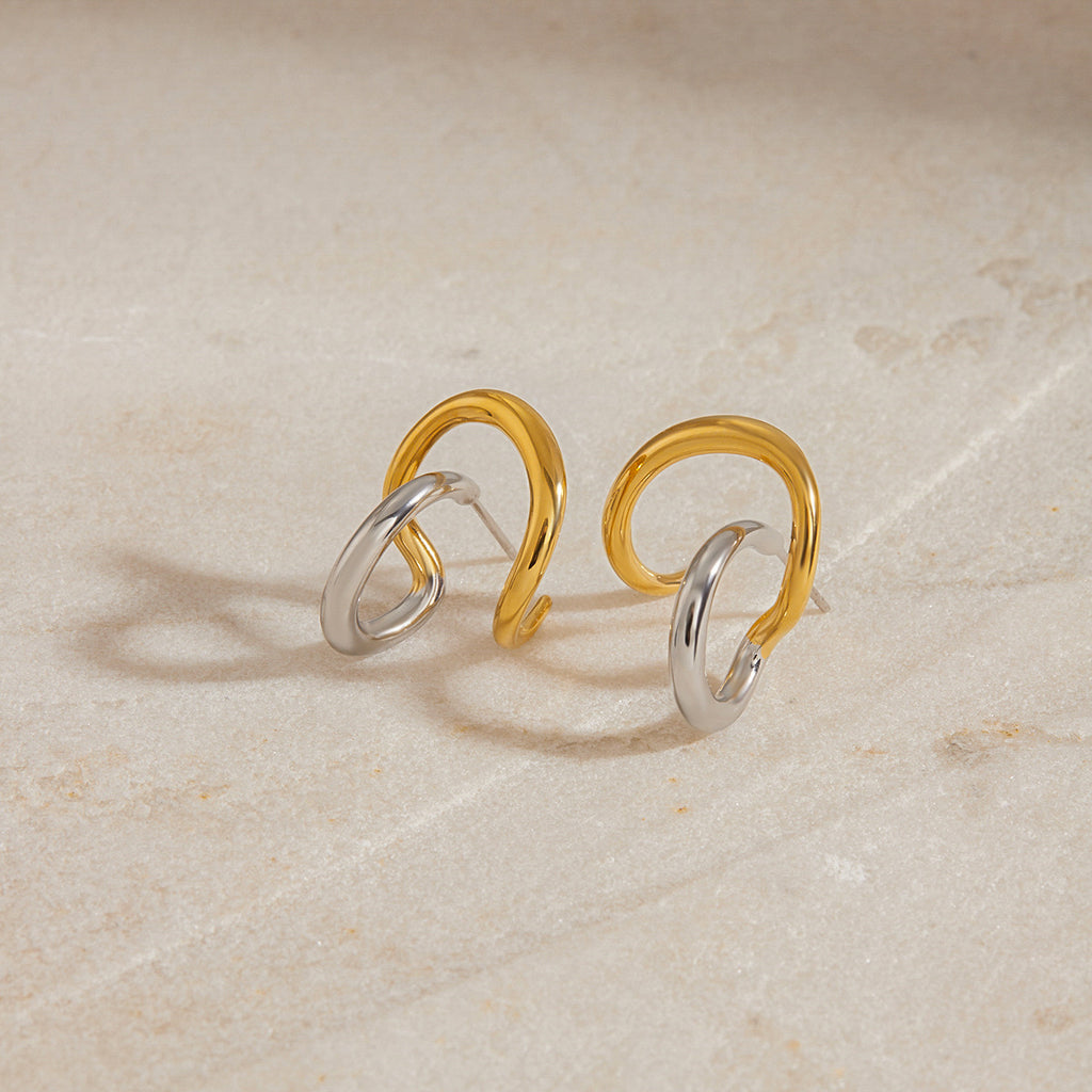 Stainless steel gold and silver color-matched line design earrings