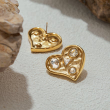 Load image into Gallery viewer, Golden stainless steel heart-shaped zirconium-set earrings