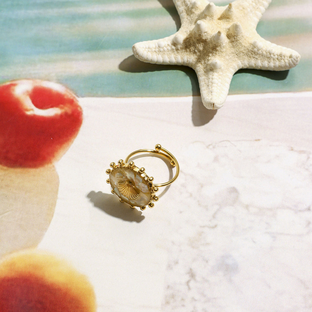 Stainless steel white oil-dripping shell open ring