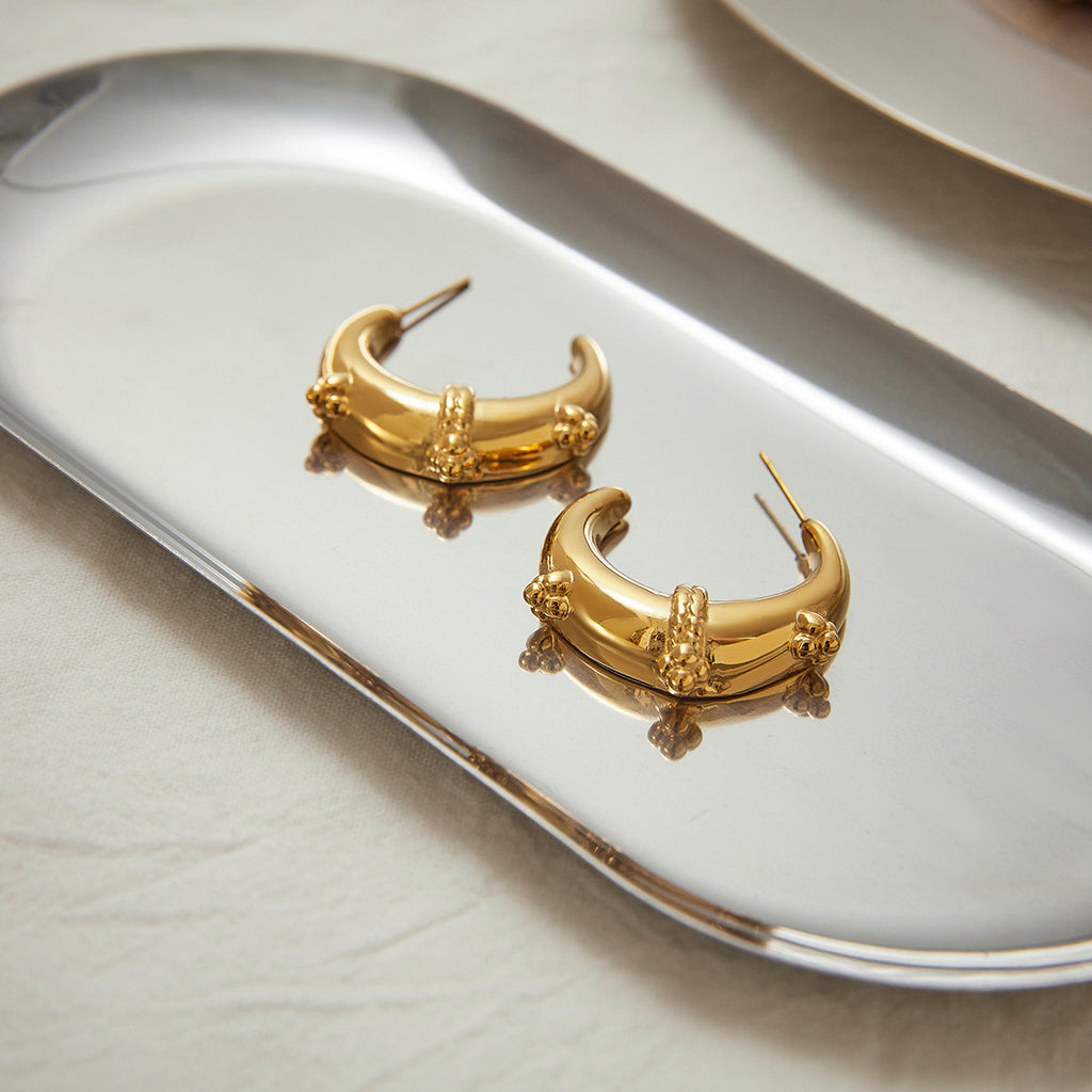 Golden stainless steel moon earrings