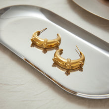 Load image into Gallery viewer, Golden stainless steel moon earrings