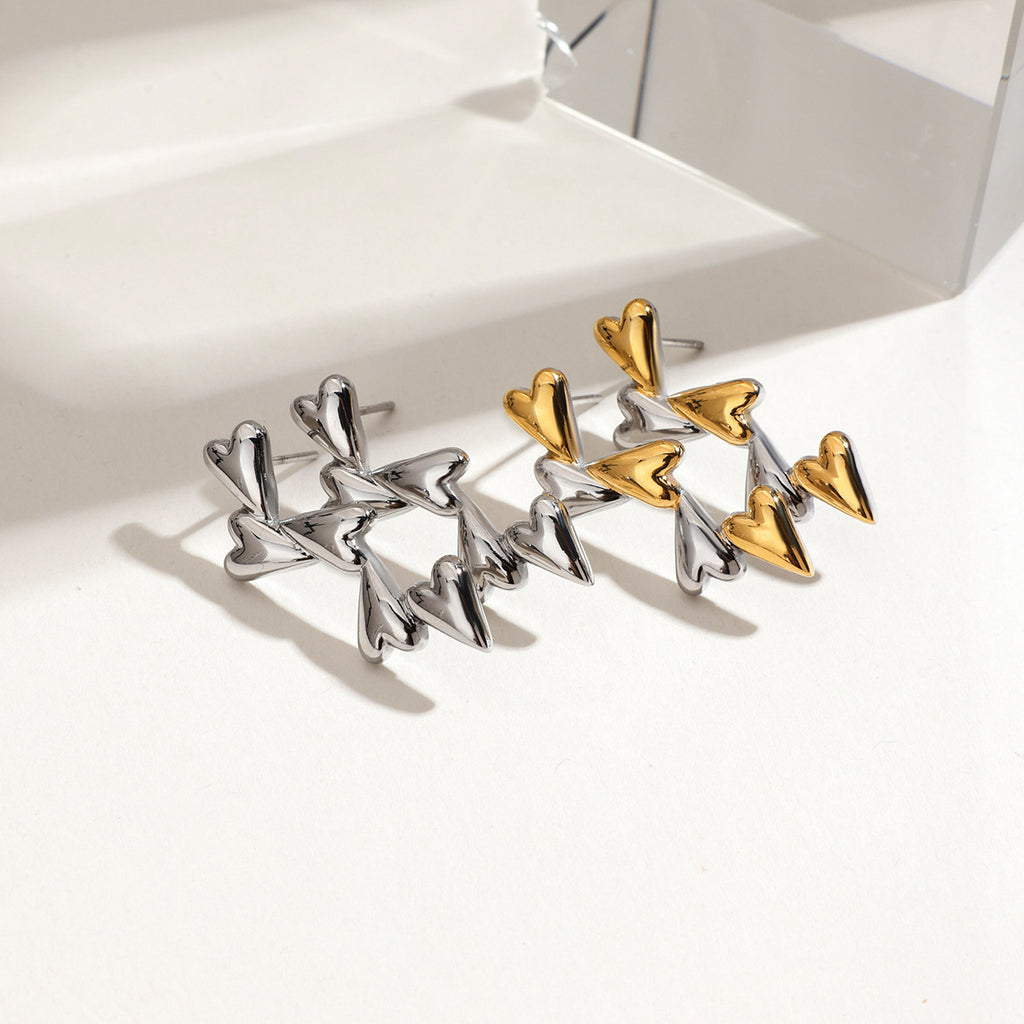 18K gold, stainless steel, gold and silver color-matched heart-shaped earrings