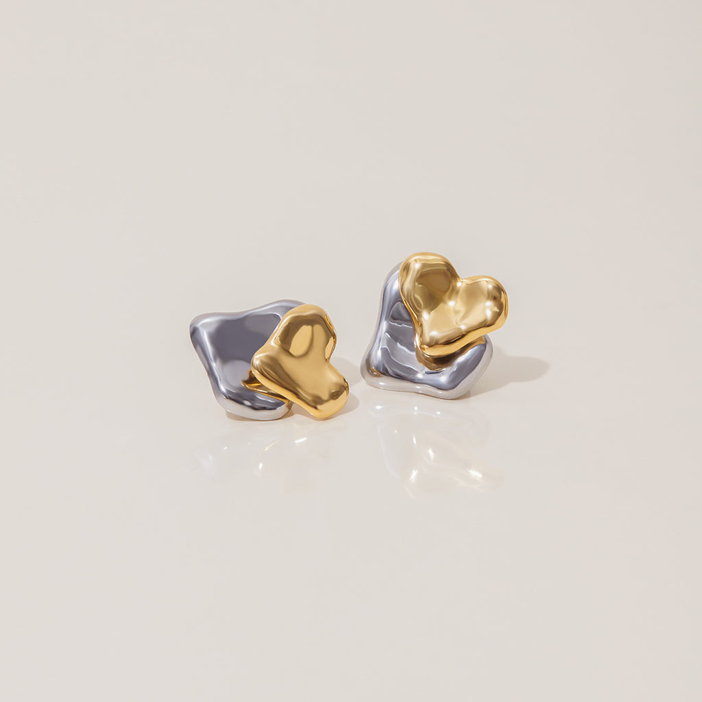 Stainless steel gold and silver color-matched heart-shaped earrings