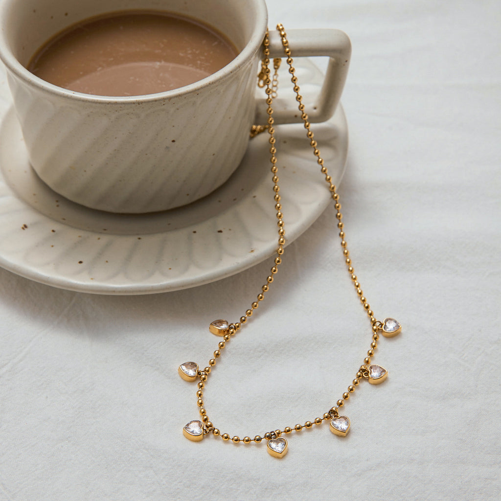 Stainless steel zircon heart-shaped necklace