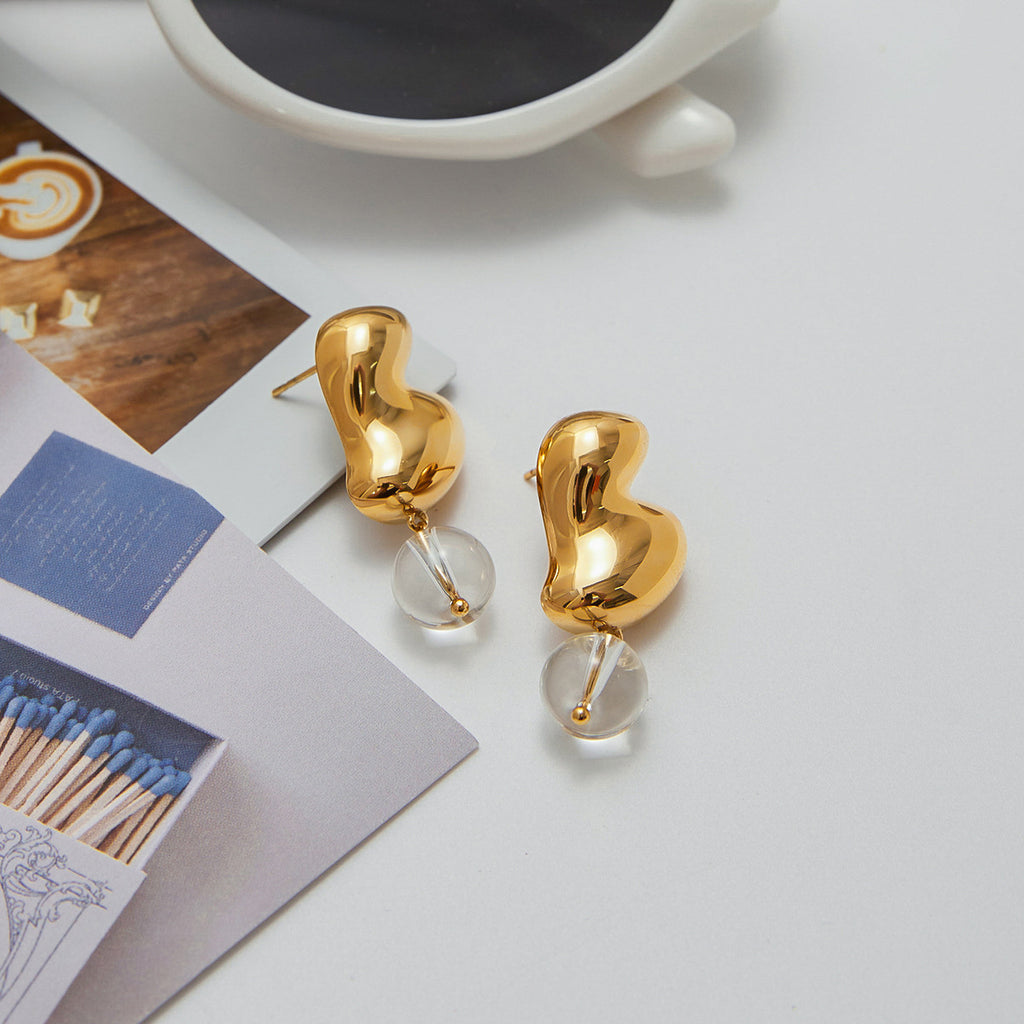 Stainless steel glass bead pendant earrings