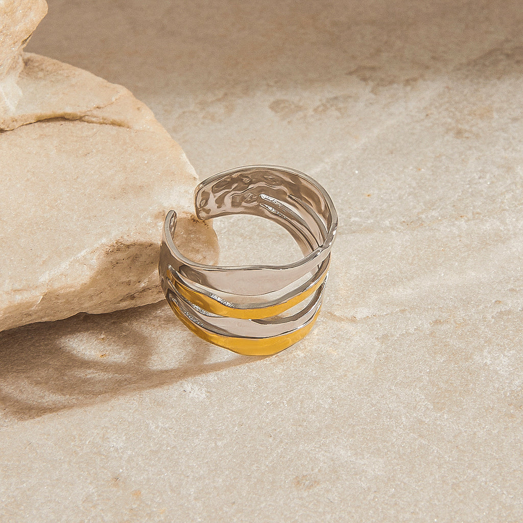 Stainless steel golden steel color two-tone ring