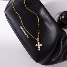Load image into Gallery viewer, Stainless steel zircon cross pendant necklace