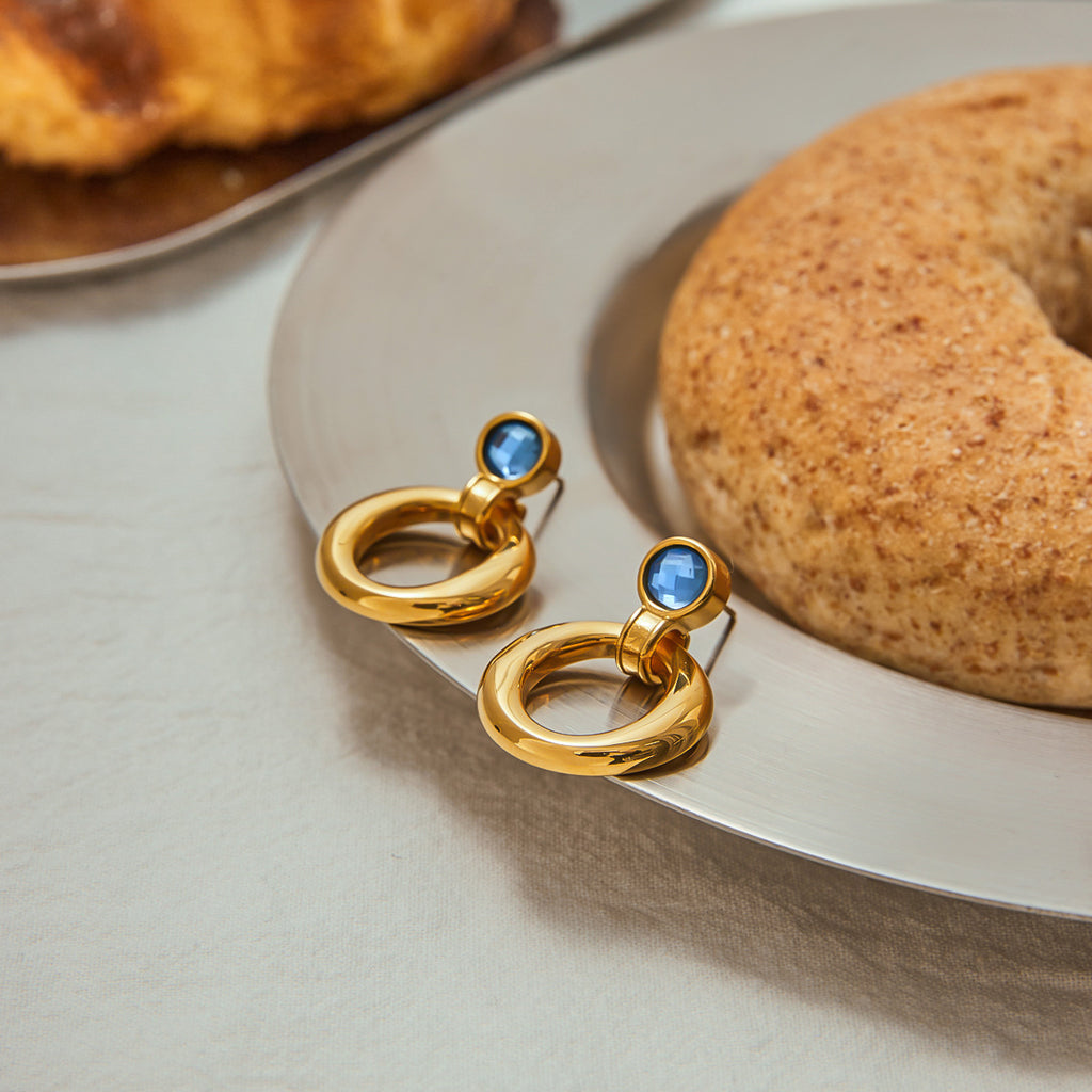 Stainless steel blue zircon earrings