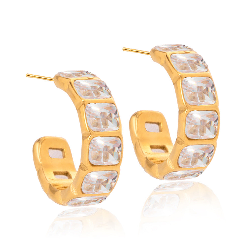 18K gold stainless steel zircon stud earrings
