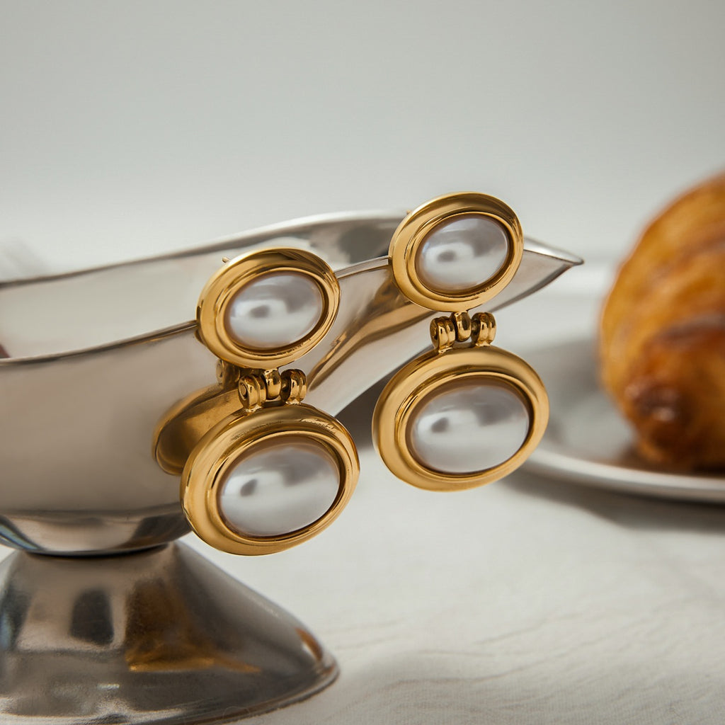 Stainless steel pearl earrings