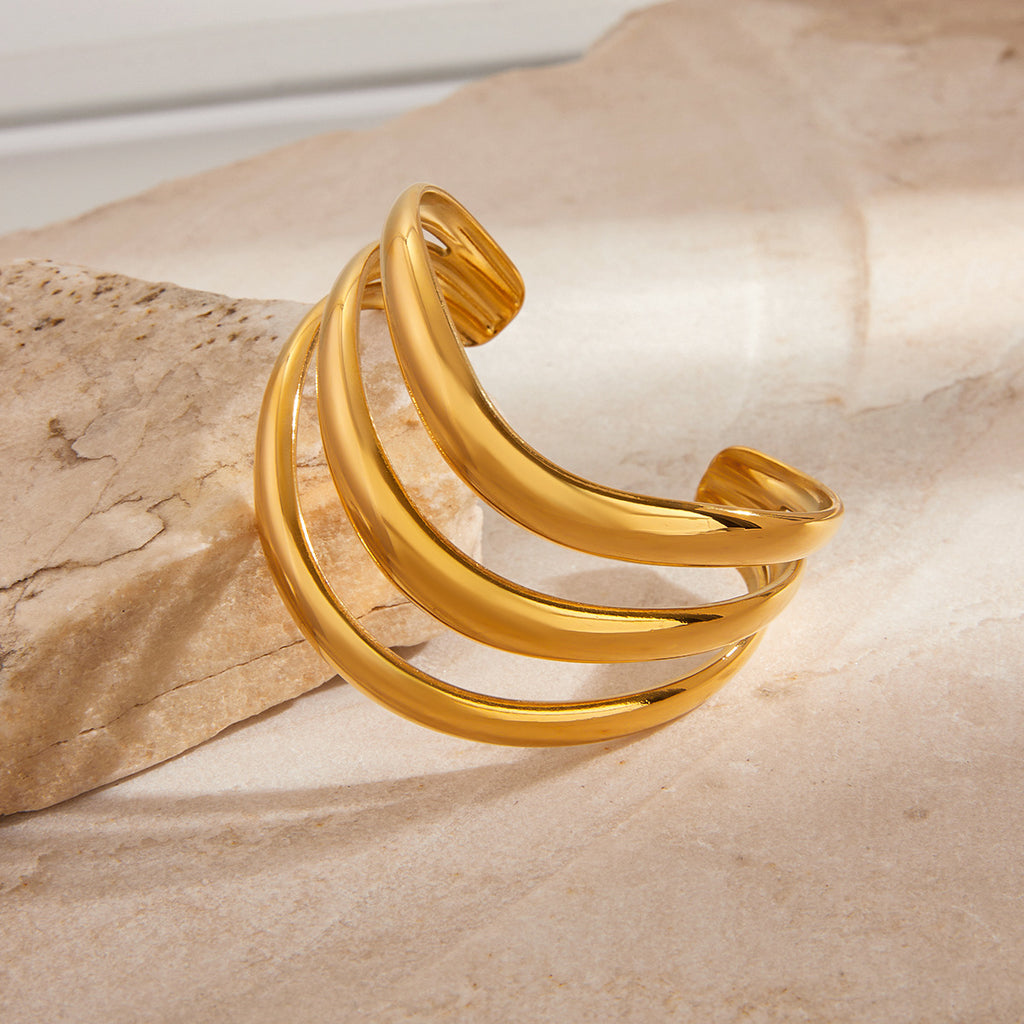 Stainless steel perforated multi-layer open plain ring bracelet