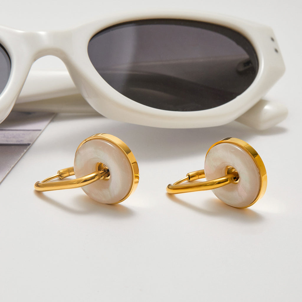 Stainless steel imitation white shell circle earrings
